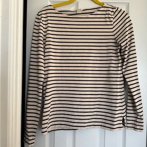 Women’s White Black Stripe Crew Long Sleeve Shirt